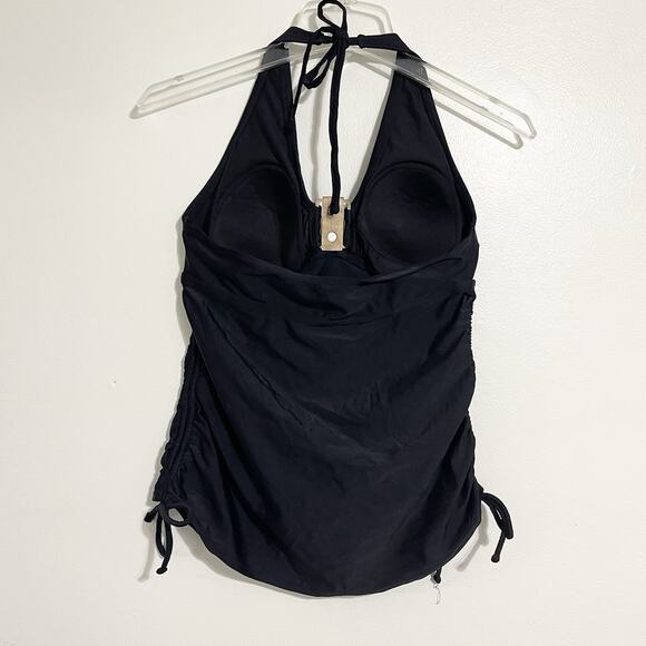 Merona Halter Tankini Swim Top Padded Size M Black Ruched Retro Pinup Boho NWOT - Picture 6 of 11